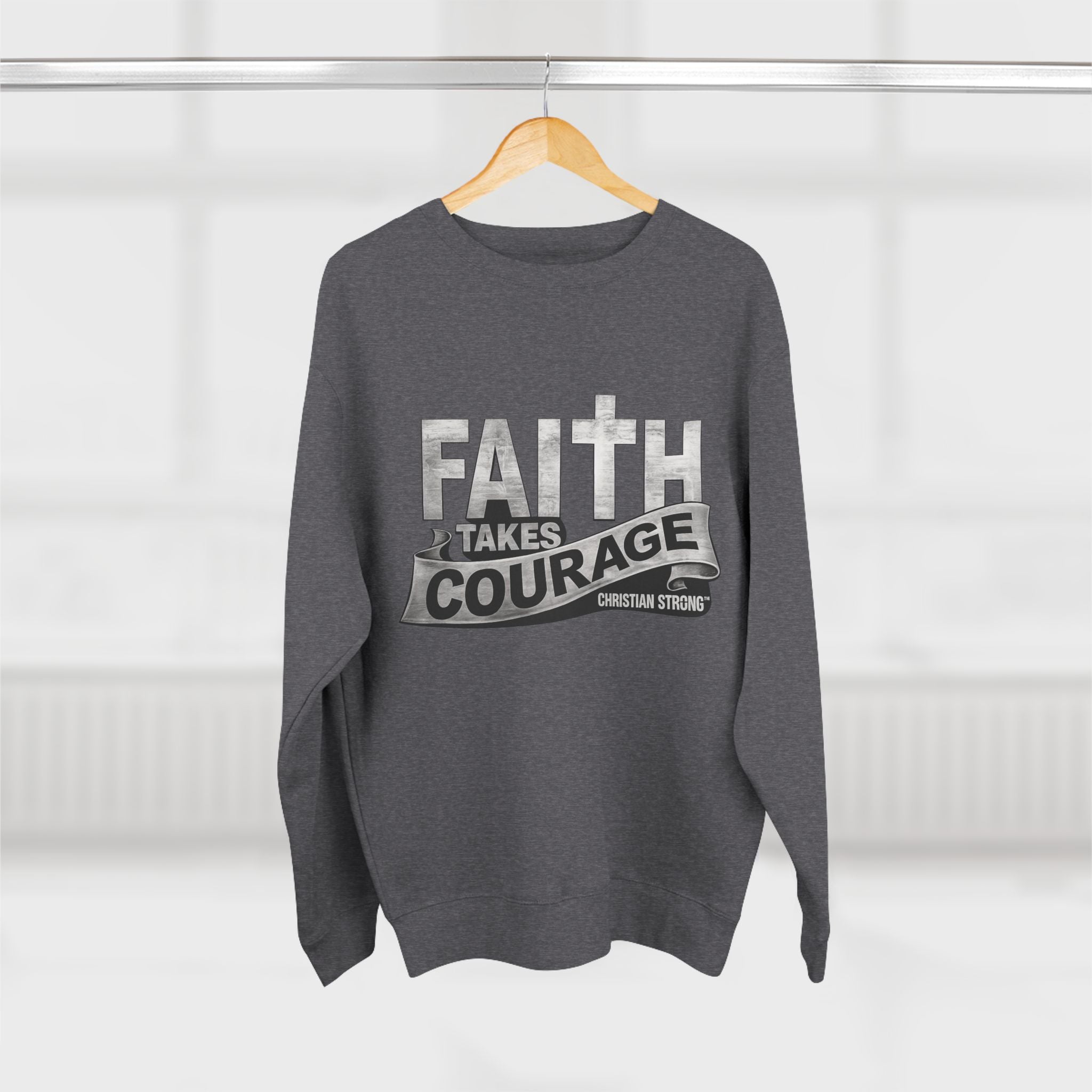 Faith Takes Courage Sweatshirt – Christian Inspirational Joshua 1:9 Scripture Pullover | Faith-Based Gift | Unisex Cozy Crewneck