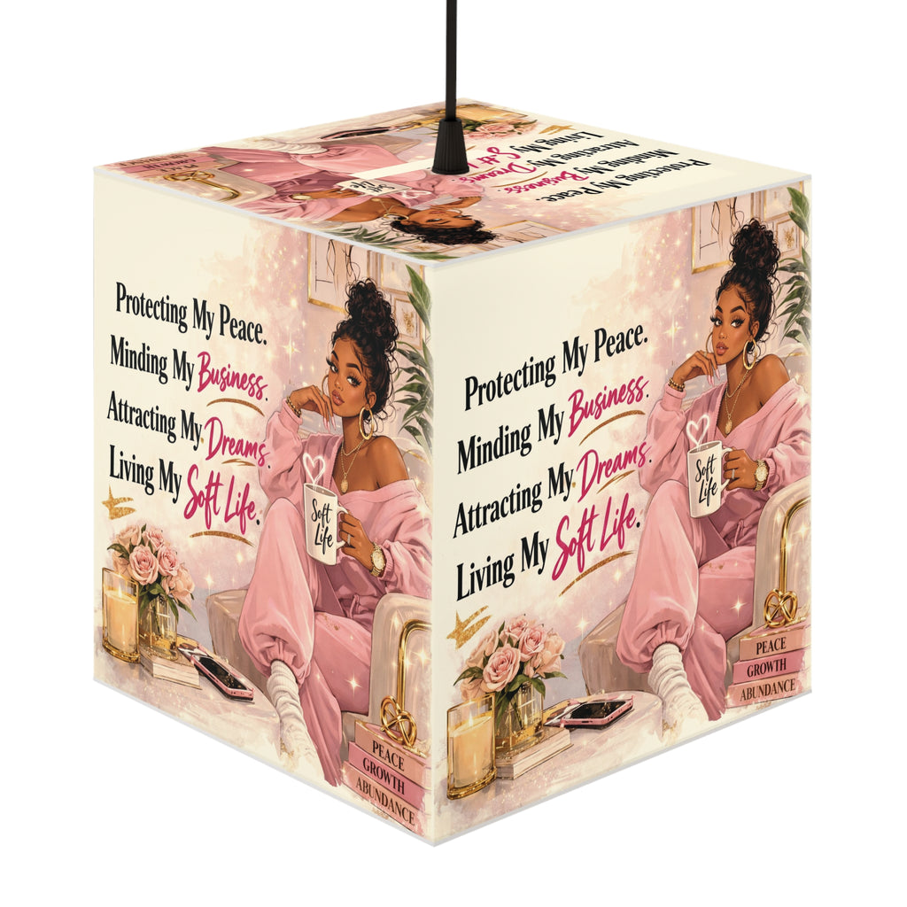 Inspirational Pink Relaxation Light Cube Lamp — "Protecting My Peace" Motivational Decor