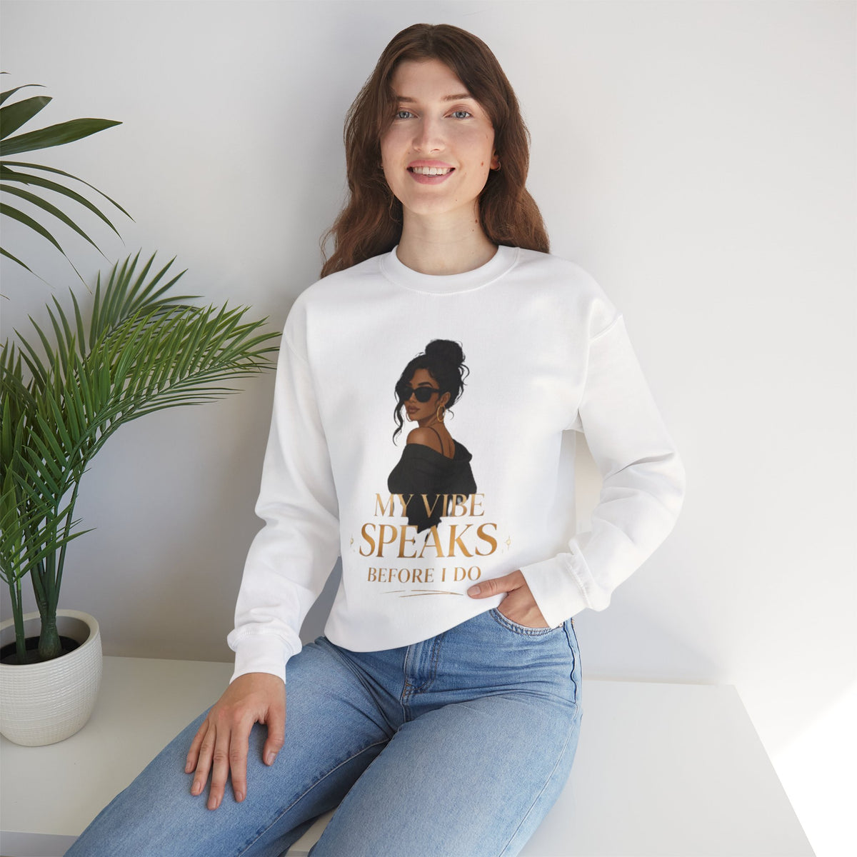 Crewneck Sweatshirt — "My Vibe Speaks Before I Do" Afro Chic Graphic