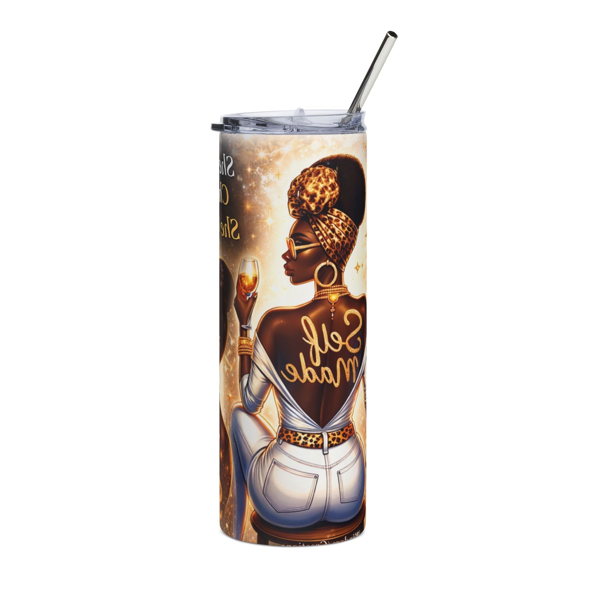 20oz Stainless Steel Tumbler — 'She Don’t Chase, She Chooses' Black Queen Crowned Design