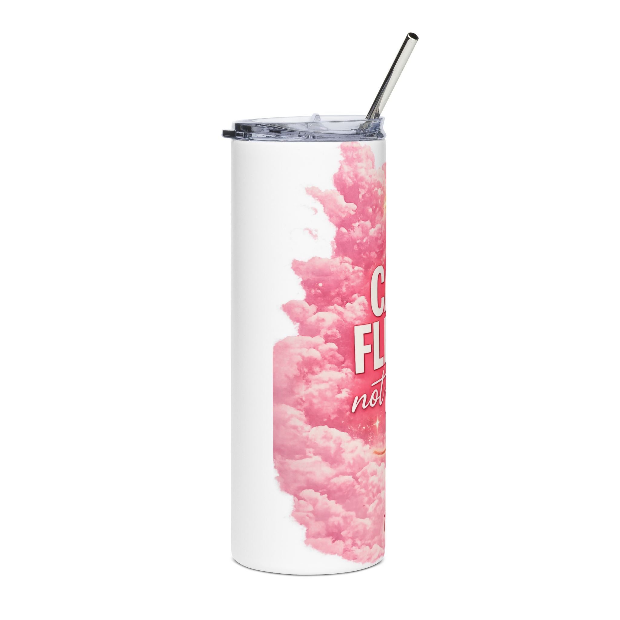 20oz Travel Tumbler - “Catch Flights Not Feelings” Pink Cloud Stainless Steel Cup