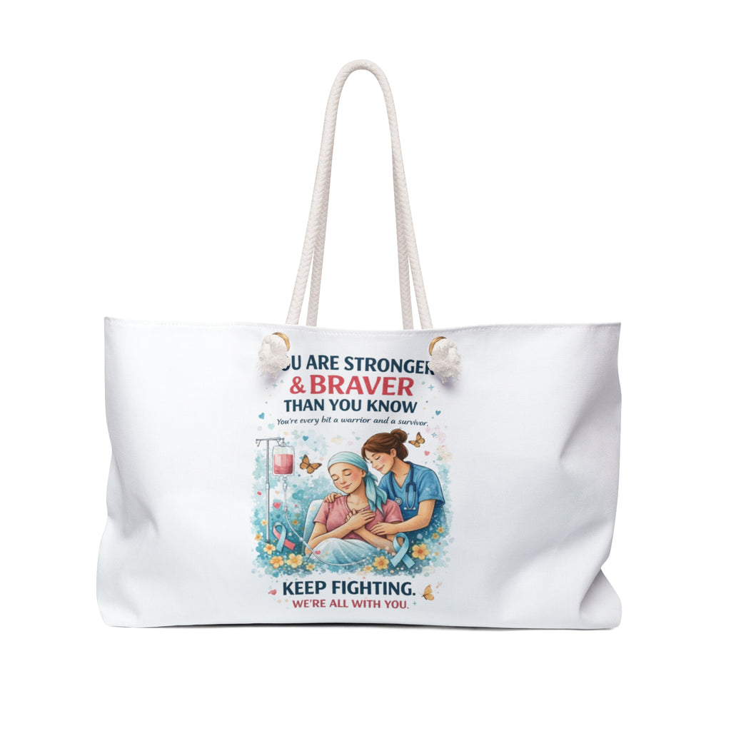 Stronger Than Cancer Weekender Bag | Breast Cancer Ribbon, Hope Courage Fight
