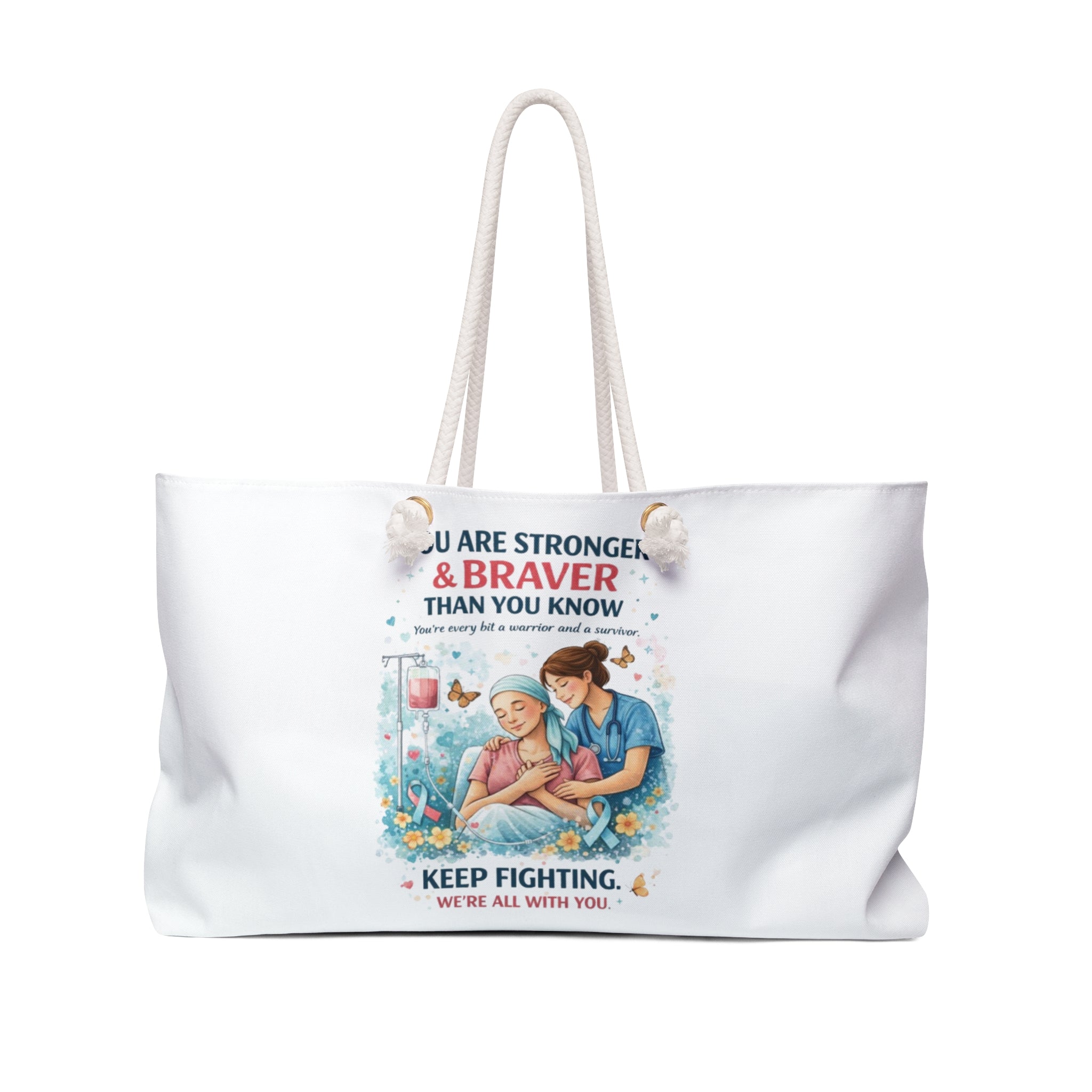Stronger Than Cancer Weekender Bag | Breast Cancer Ribbon, Hope Courage Fight