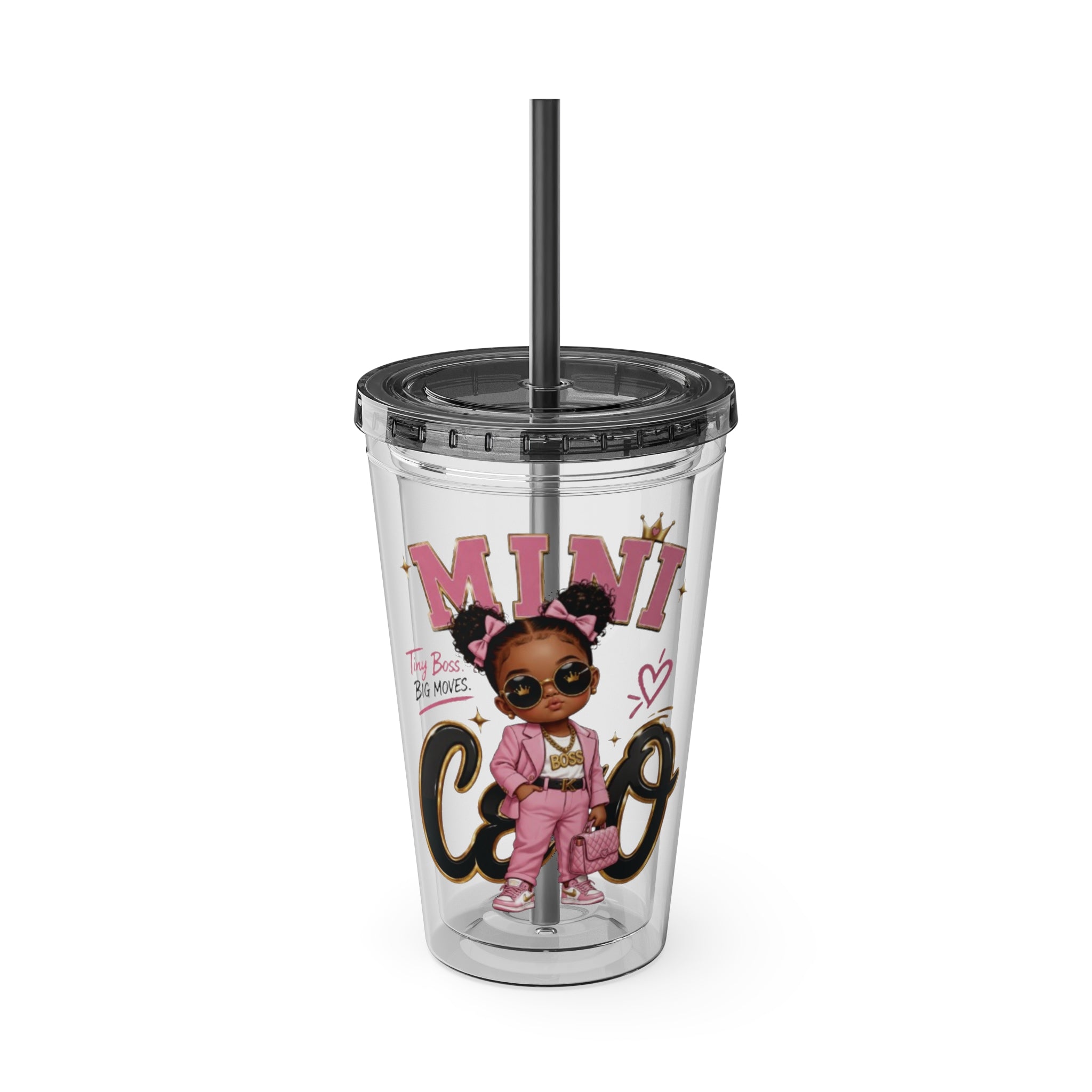 Mini CEO 16oz Tumbler with Straw – Cute Pink Boss Baby Drink Cup
