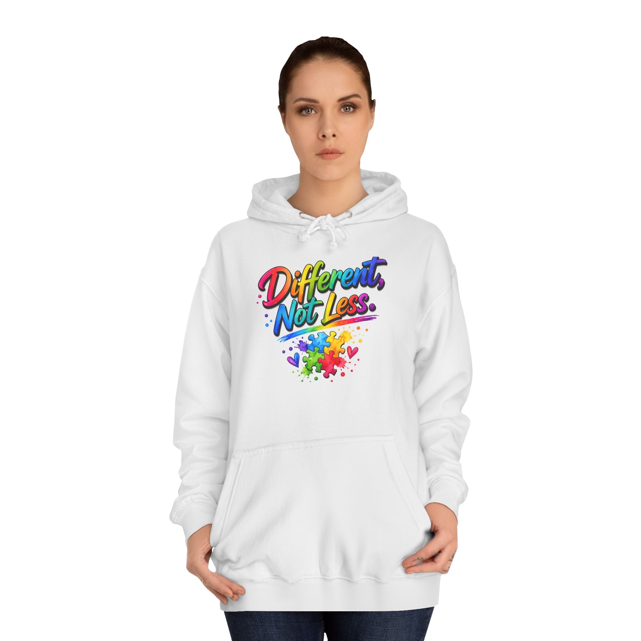 Autism Acceptance Hoodie - "Different, Not Less" Rainbow Infinity Pullover