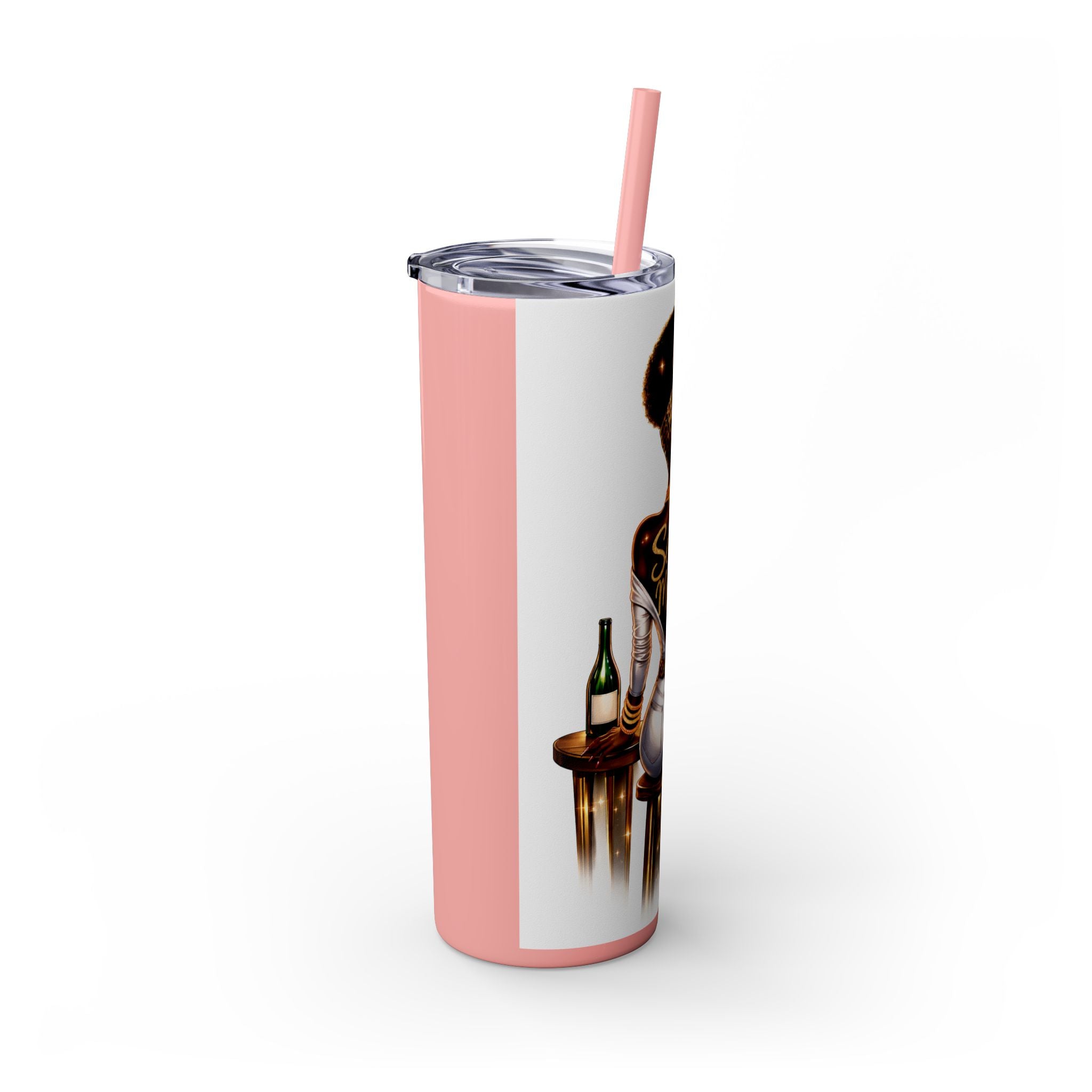 Skinny Tumbler - "Self Made" Afrocentric Woman Wine Glass Design, 20oz Straw Tumbler