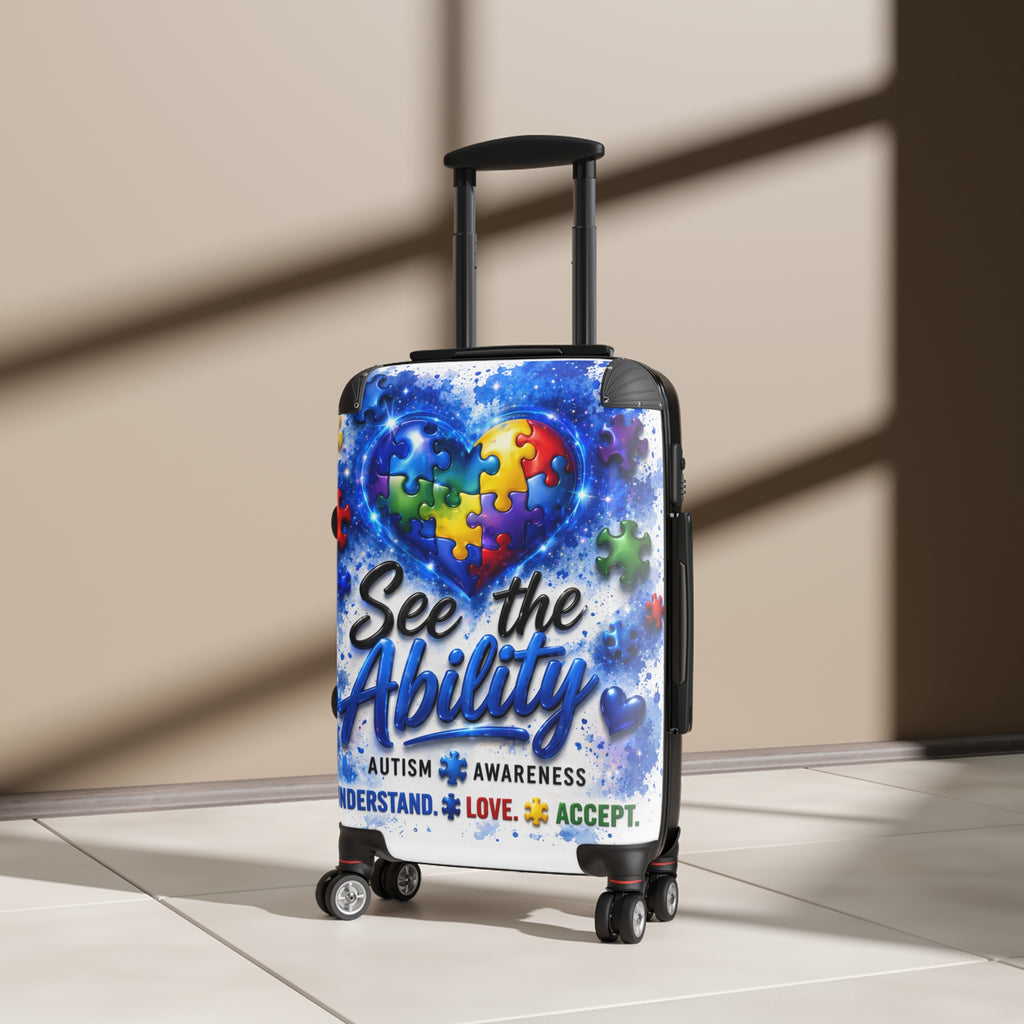 Autism Awareness Suitcase - "See the Ability" Puzzle Heart Travel Luggage