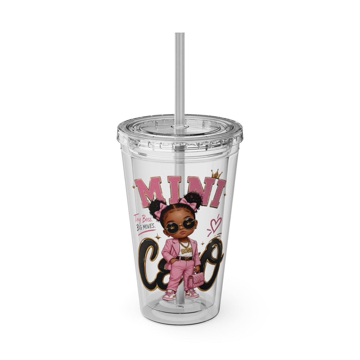 Mini CEO 16oz Tumbler with Straw – Cute Pink Boss Baby Drink Cup
