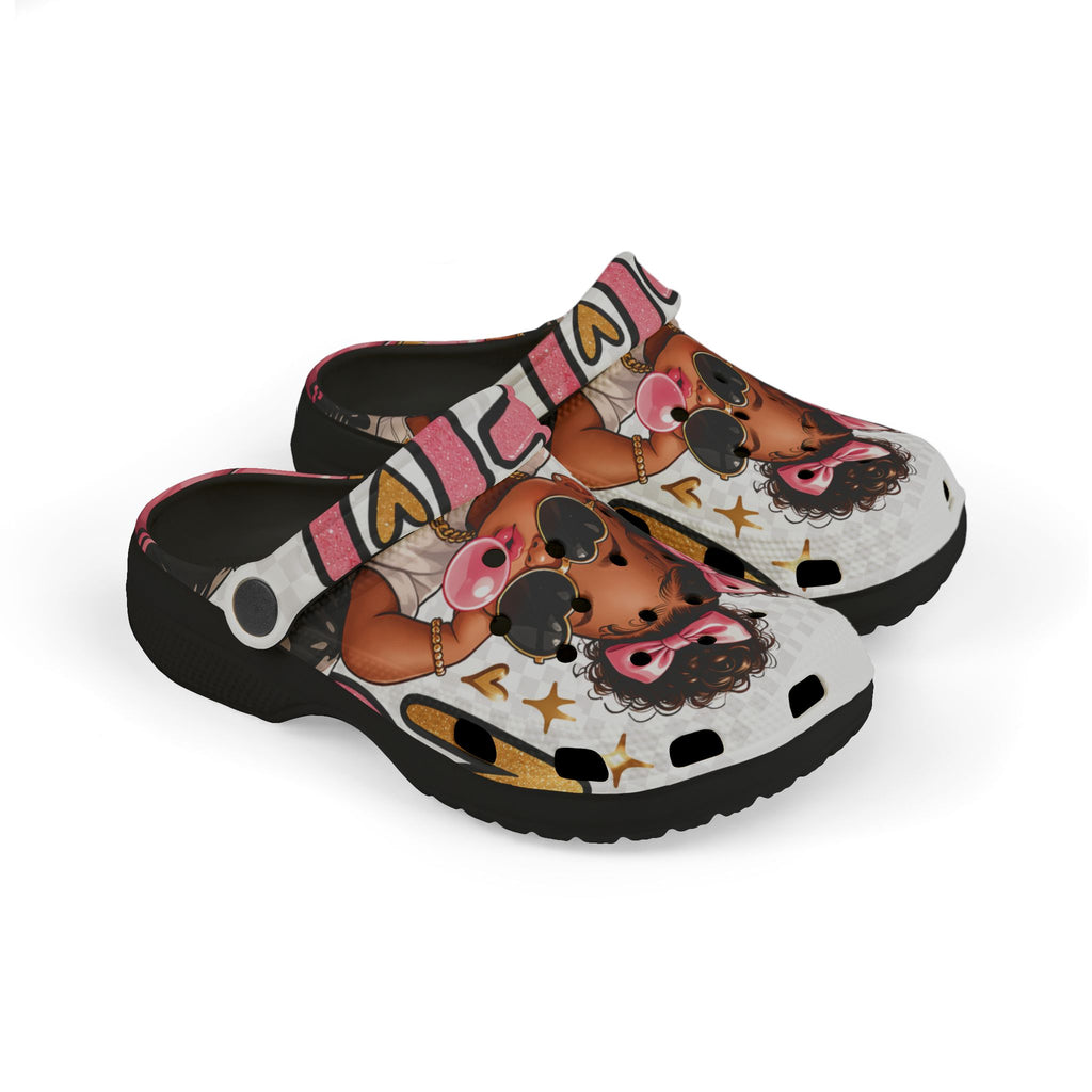 Kids Foam Clogs — Cute Afro Puff Girl Design with Pink Bows