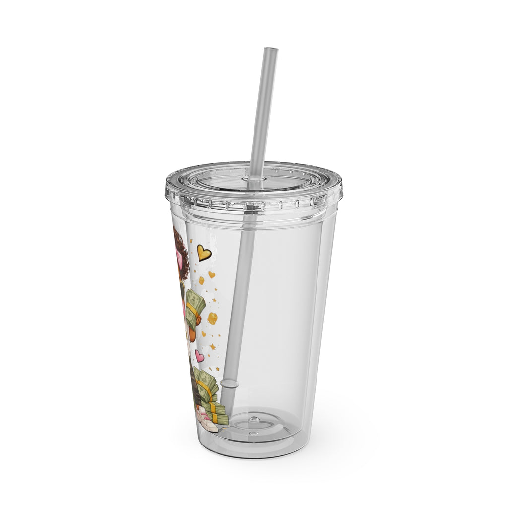 16oz Sunsplash Tumbler with Straw — Cute 'Boss' Girl Money Design