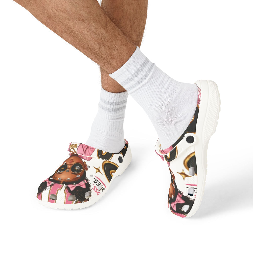 Kids’ EVA Foam Clog Shoes — Cute Girl Character Print, Pink Accents