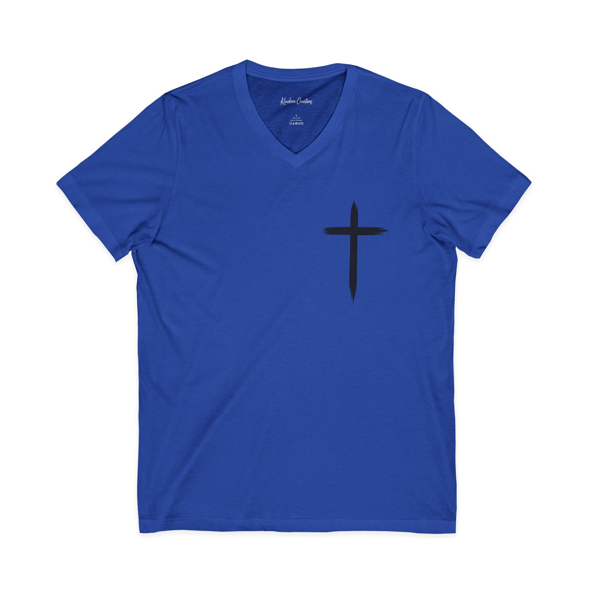 Christian V-Neck Tee — "Even If He Doesn't, He's Still Good" Cross Shirt (Psalm 118:18)