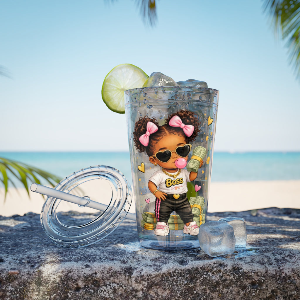 16oz Sunsplash Tumbler with Straw — Cute 'Boss' Girl Money Design