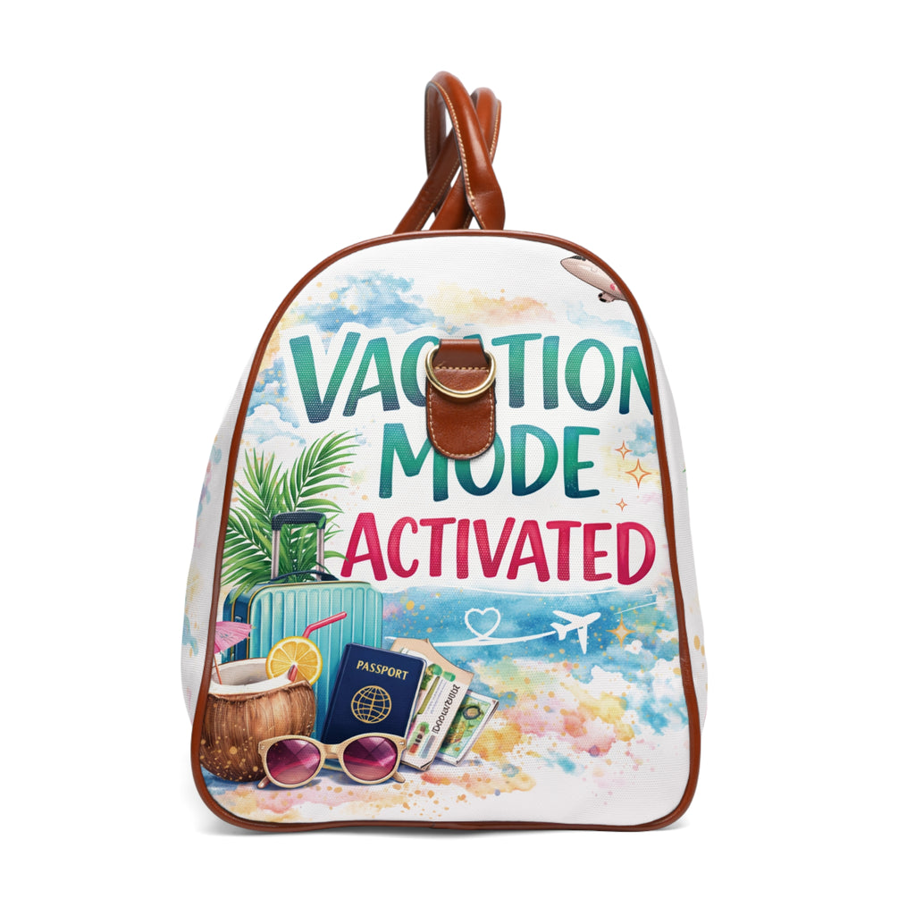 Vacation Mode Activated Waterproof Travel Bag — Beach Weekender Duffle with Tropical Design
