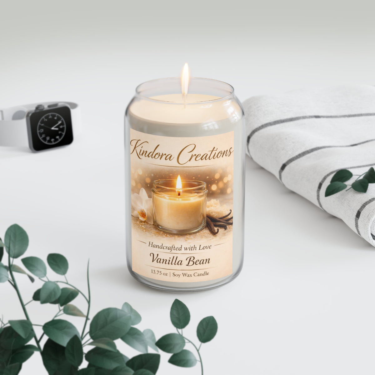 Vanilla Bean Scented Soy Candle — 13.75 oz Handcrafted Jar