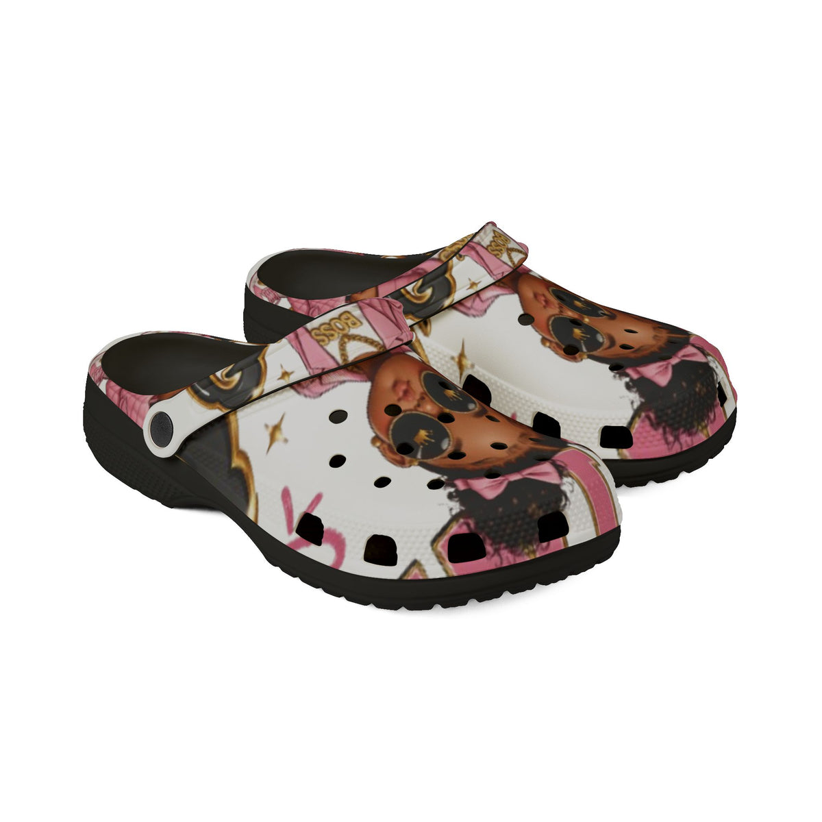 Kids’ EVA Foam Clog Shoes — Cute Girl Character Print, Pink Accents