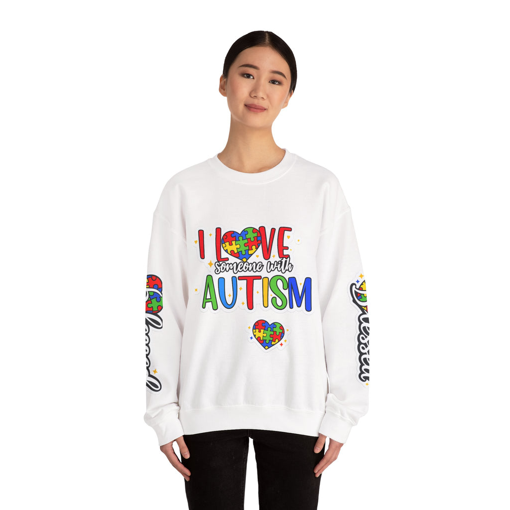 Autism Awareness Crewneck Sweatshirt — "I Love Someone With Autism"