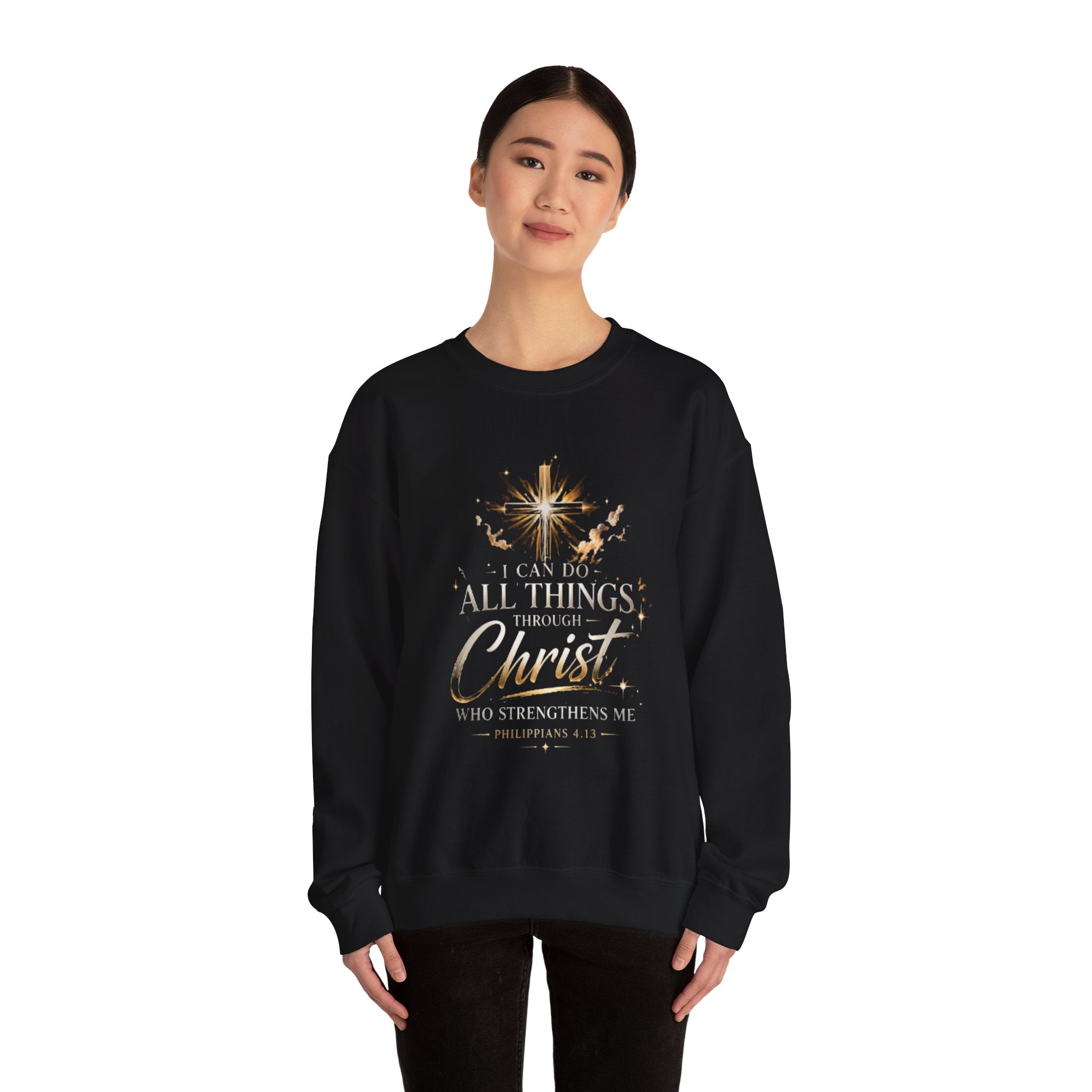 Crewneck Sweatshirt — “I Can Do All Things Through Christ” Faith Verse Pullover