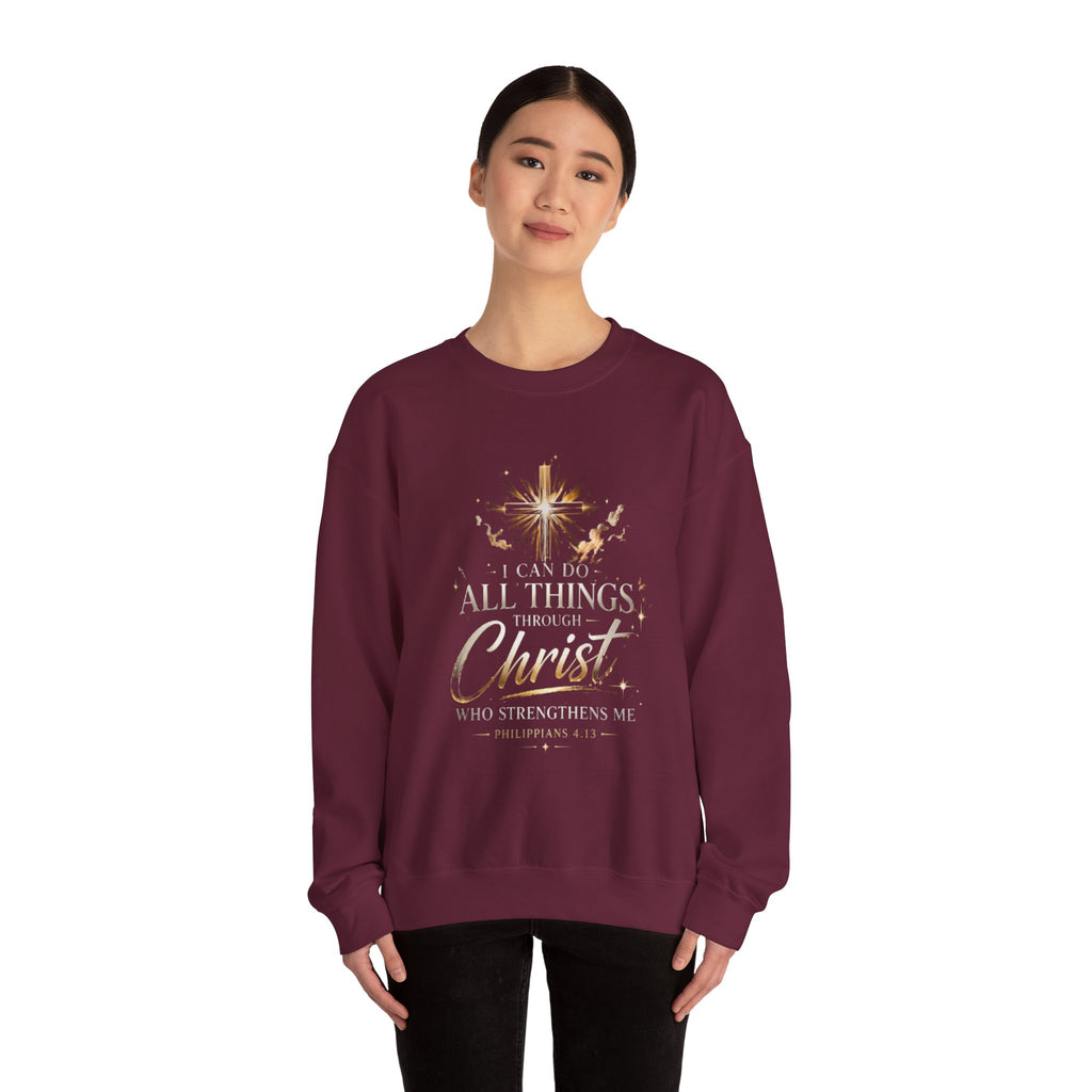 Crewneck Sweatshirt — “I Can Do All Things Through Christ” Faith Verse Pullover