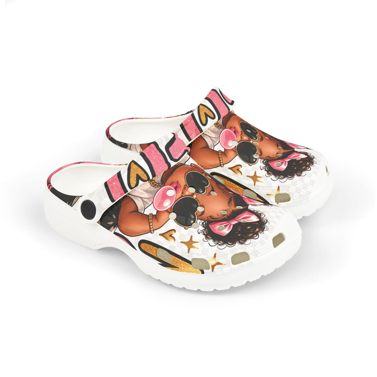 Kids Foam Clogs — Cute Afro Puff Girl Design with Pink Bows