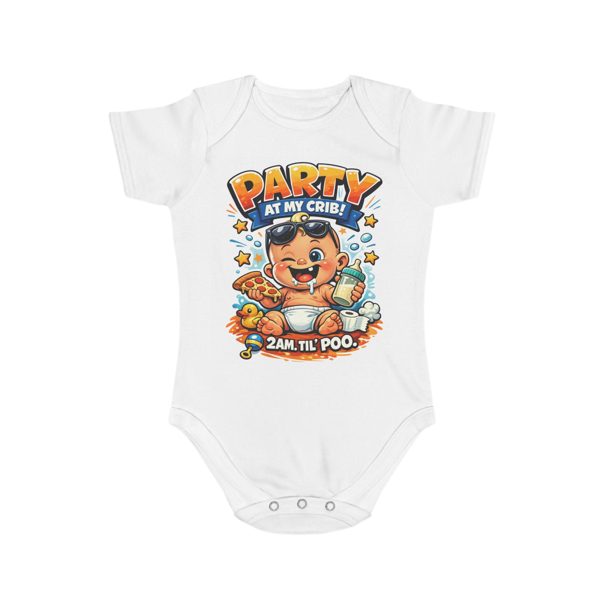 Baby Bodysuit — "Party At My Crib! 2AM 'Til Poo" Funny Infant Onesie