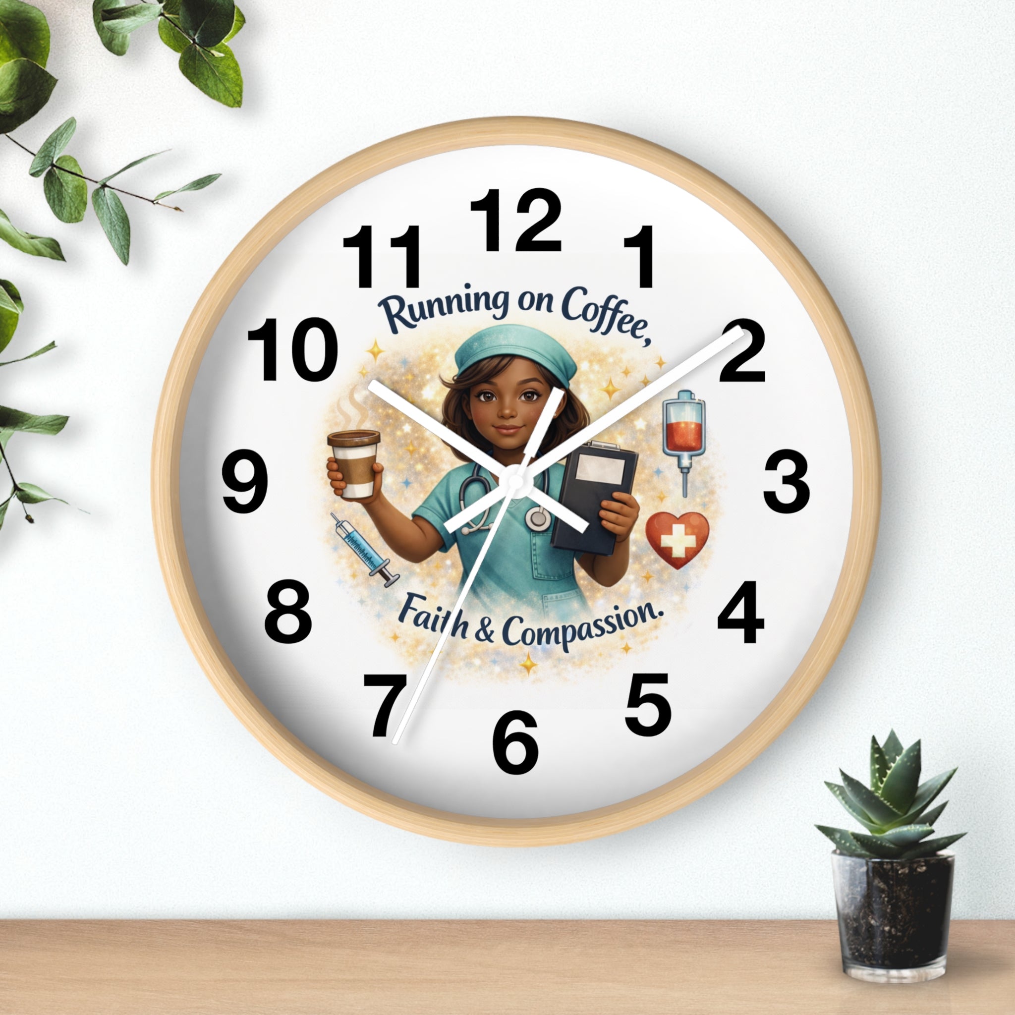 Running on Coffee Nurse Wall Clock | Faith & Compassion, Medical Decor