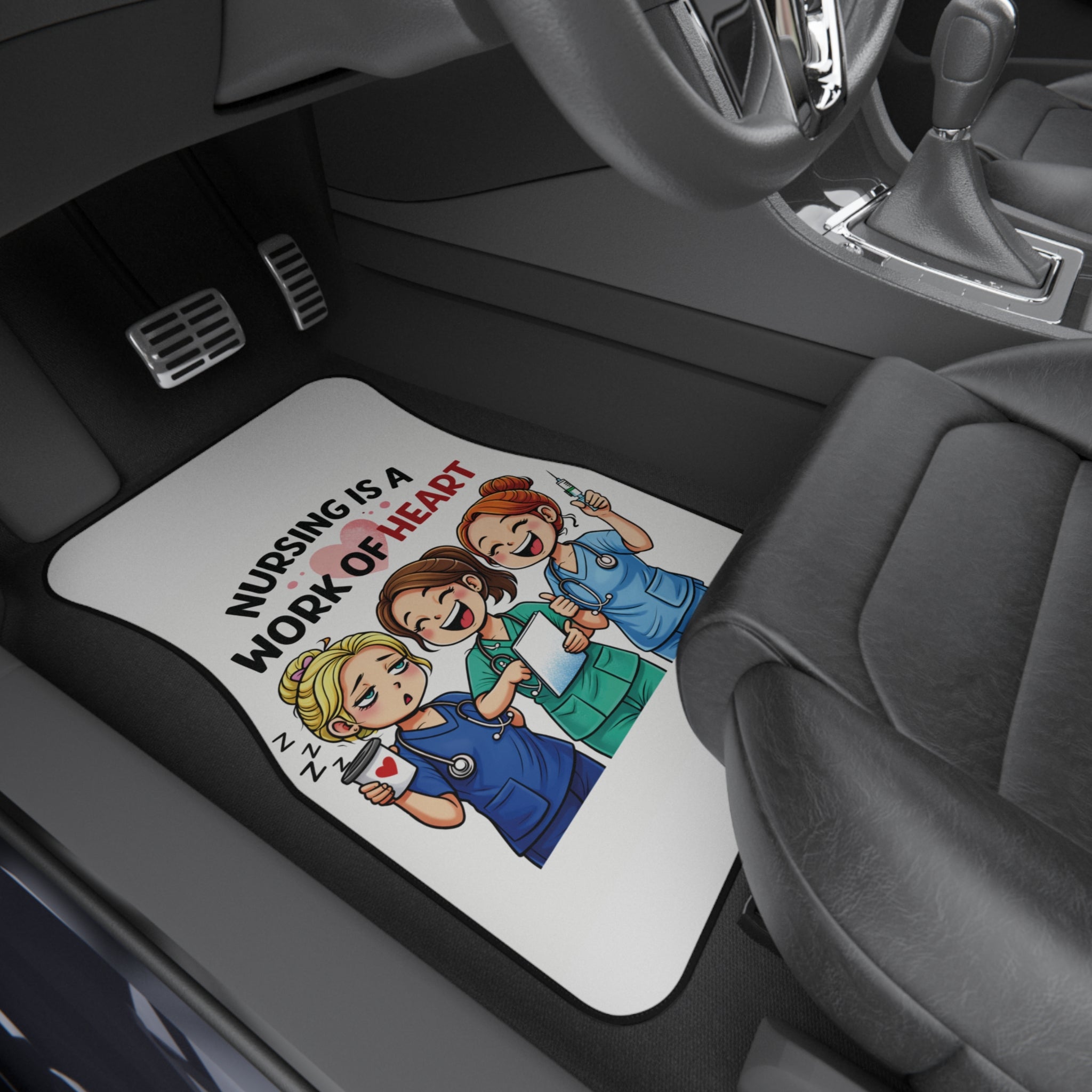Nurse Car Mats - "Nursing Is a Work of Heart" Front Floor Mat Set