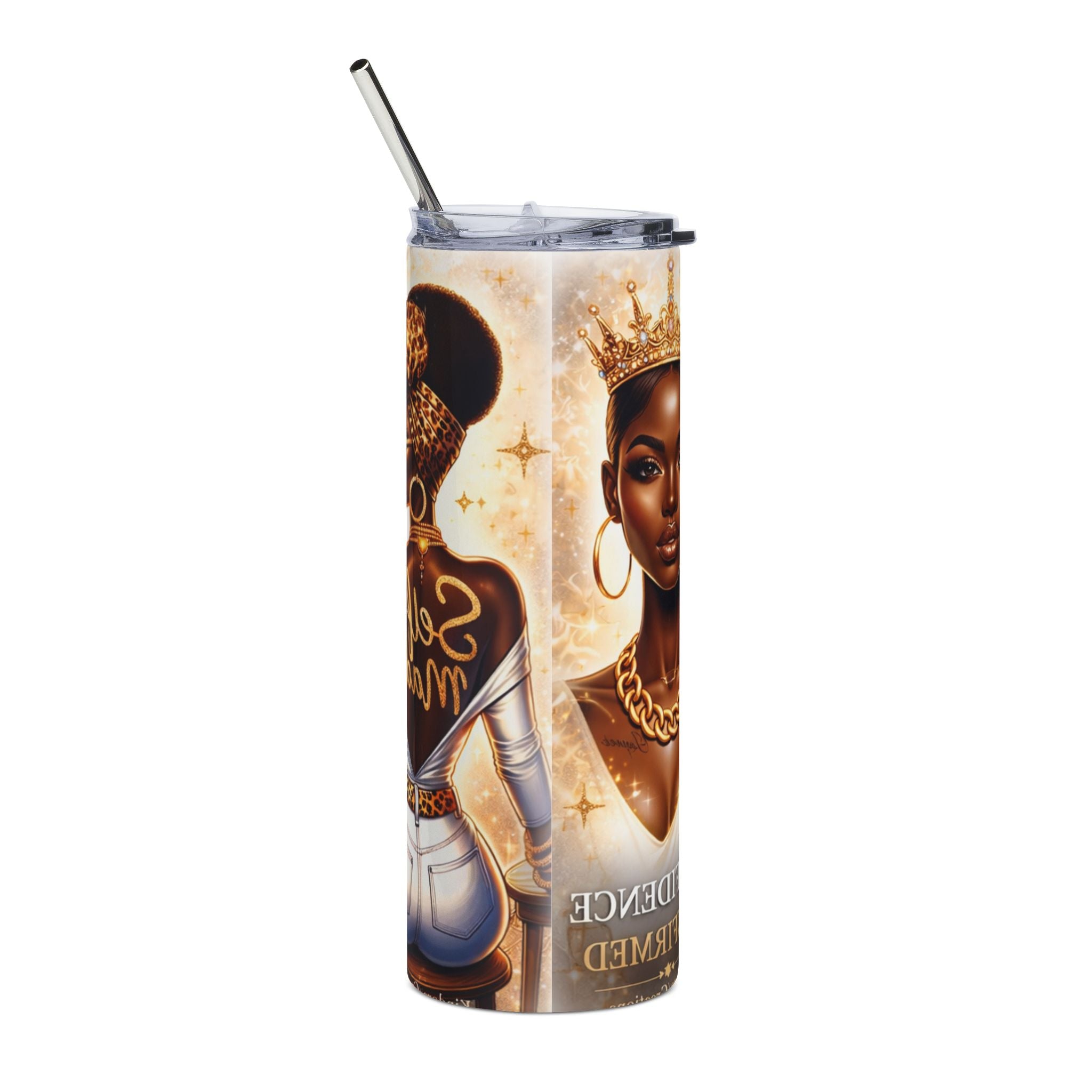 20oz Stainless Steel Tumbler — 'She Don’t Chase, She Chooses' Black Queen Crowned Design