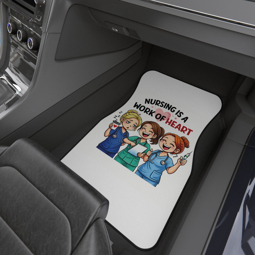Nurse Car Floor Mats (Set of 4) - "Nursing Is a Work of Heart" Design