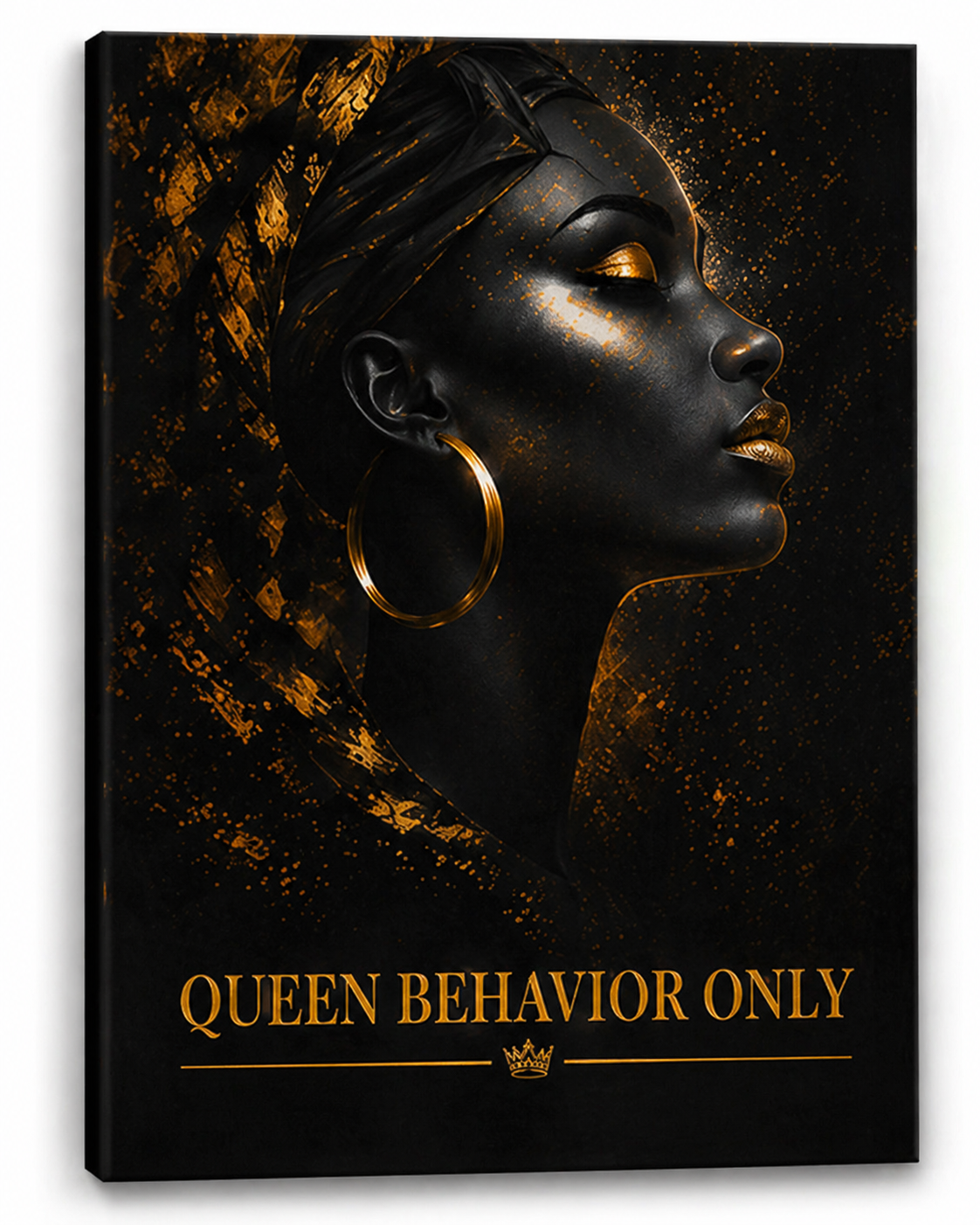 Queen Behavior Only Canvas Wall Art — Black & Gold Portrait Print