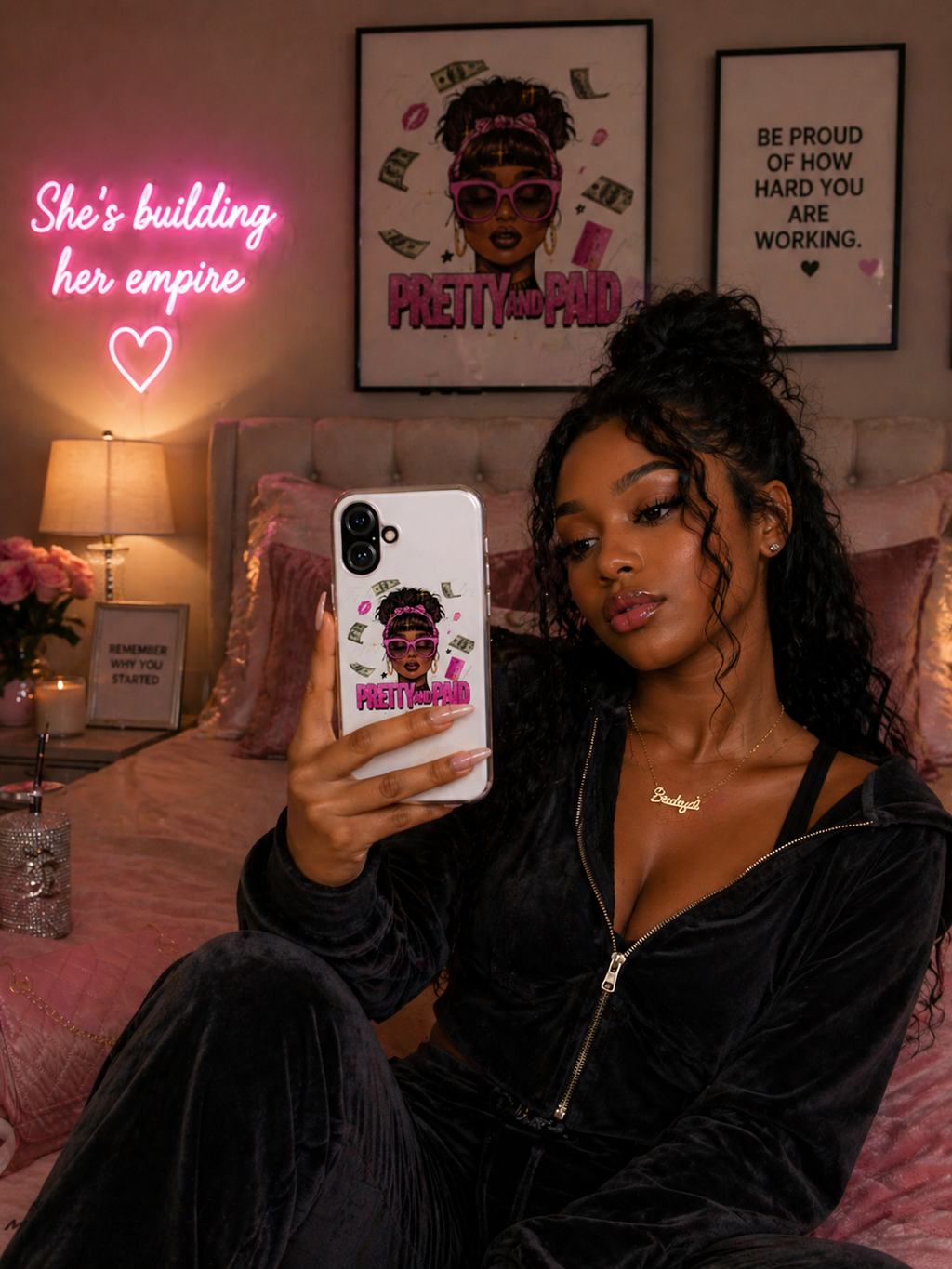 Pretty and Paid phone case | Tough Cases, money graphic, pink sunglasses