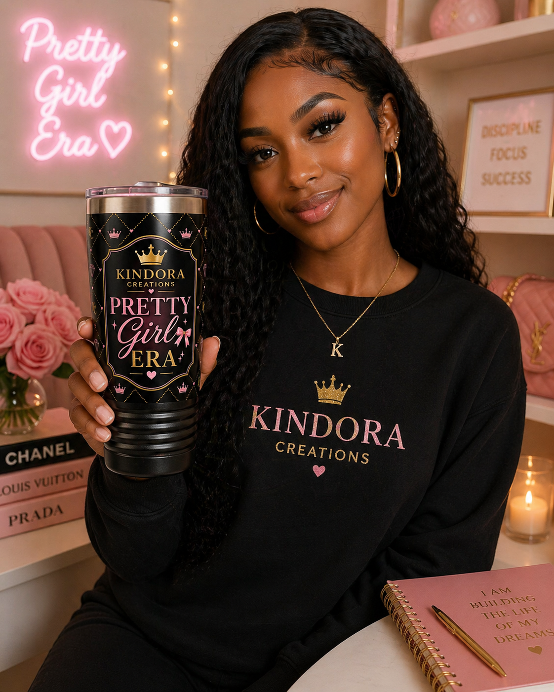 Pretty Girl Era Tumbler 🎀 | Luxury Black & Pink Glam Cup | Aesthetic Insulated Travel Mug (20oz)