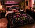 Soft Life Energy Comforter Set 💖 | Black, Pink & Gold Glam Bedroom Decor | Luxury Aesthetic Bedding