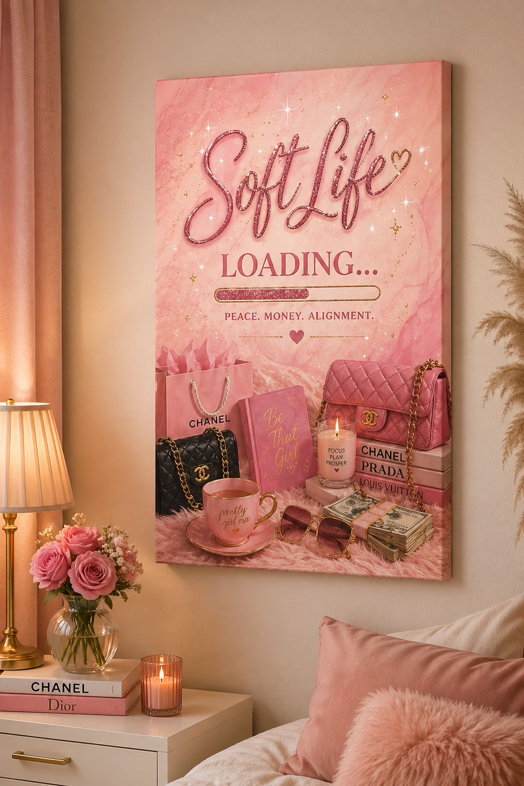 Canvas Art - "Soft Life Loading..." Pink Luxury Wall Decor