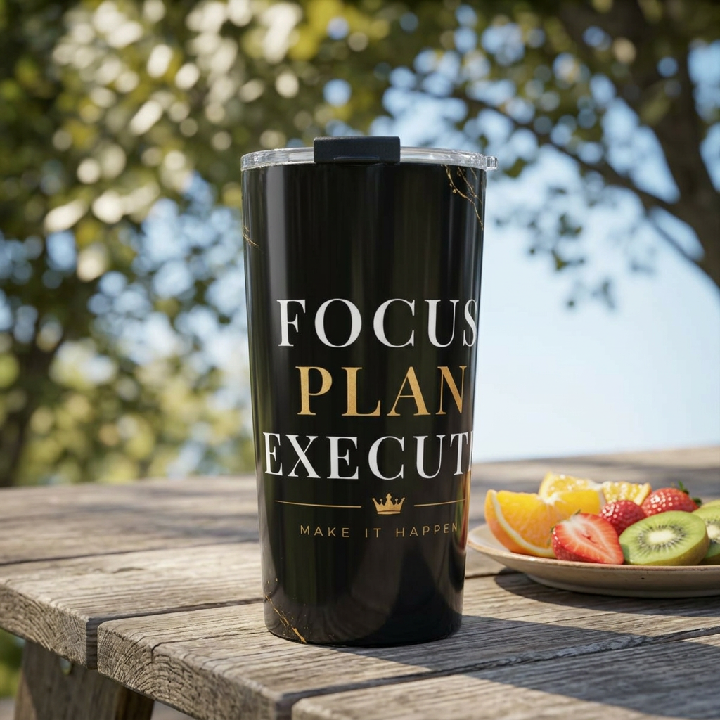 Focus Plan Execute Tumbler | Motivational Insulated Travel Mug