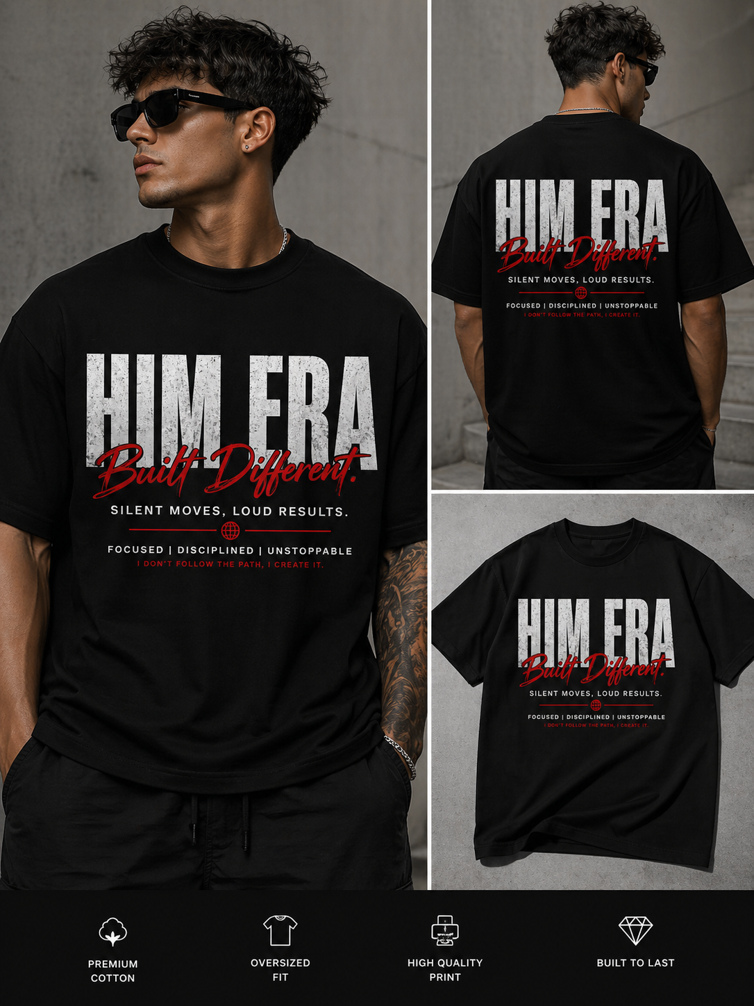 Him Era T-Shirt – Built Different Graphic Tee, Men’s Streetwear, Silent Moves Loud Results Shirt