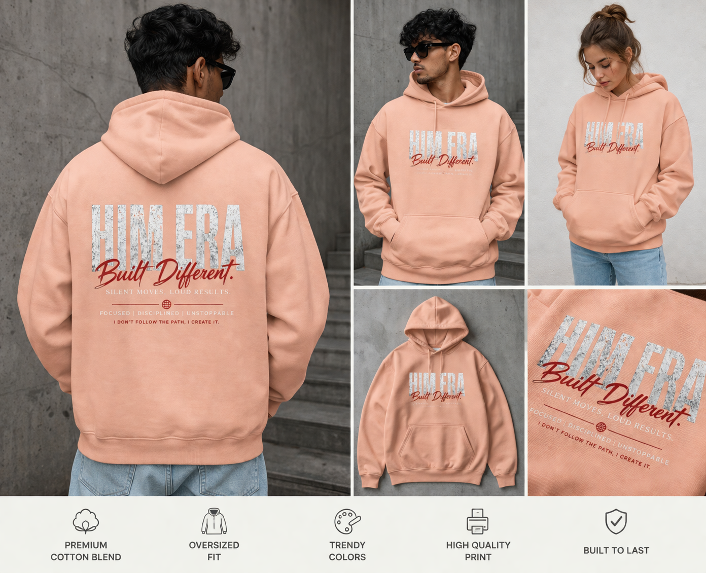 Him Era Hoodie – Built Different Graphic Hoodie, Men’s Streetwear Pullover, Silent Moves Loud Results