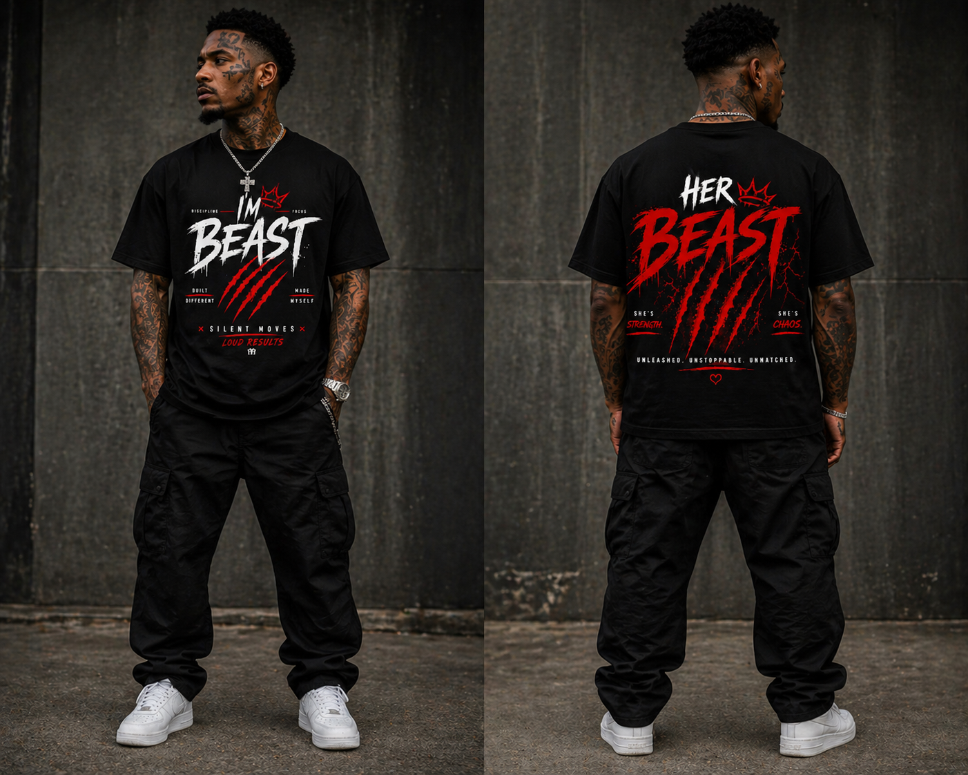 I’m Beast / Her Beast T-Shirt Set – Bold Streetwear Graphic Tee, Matching Couple Shirts, Built Different Design