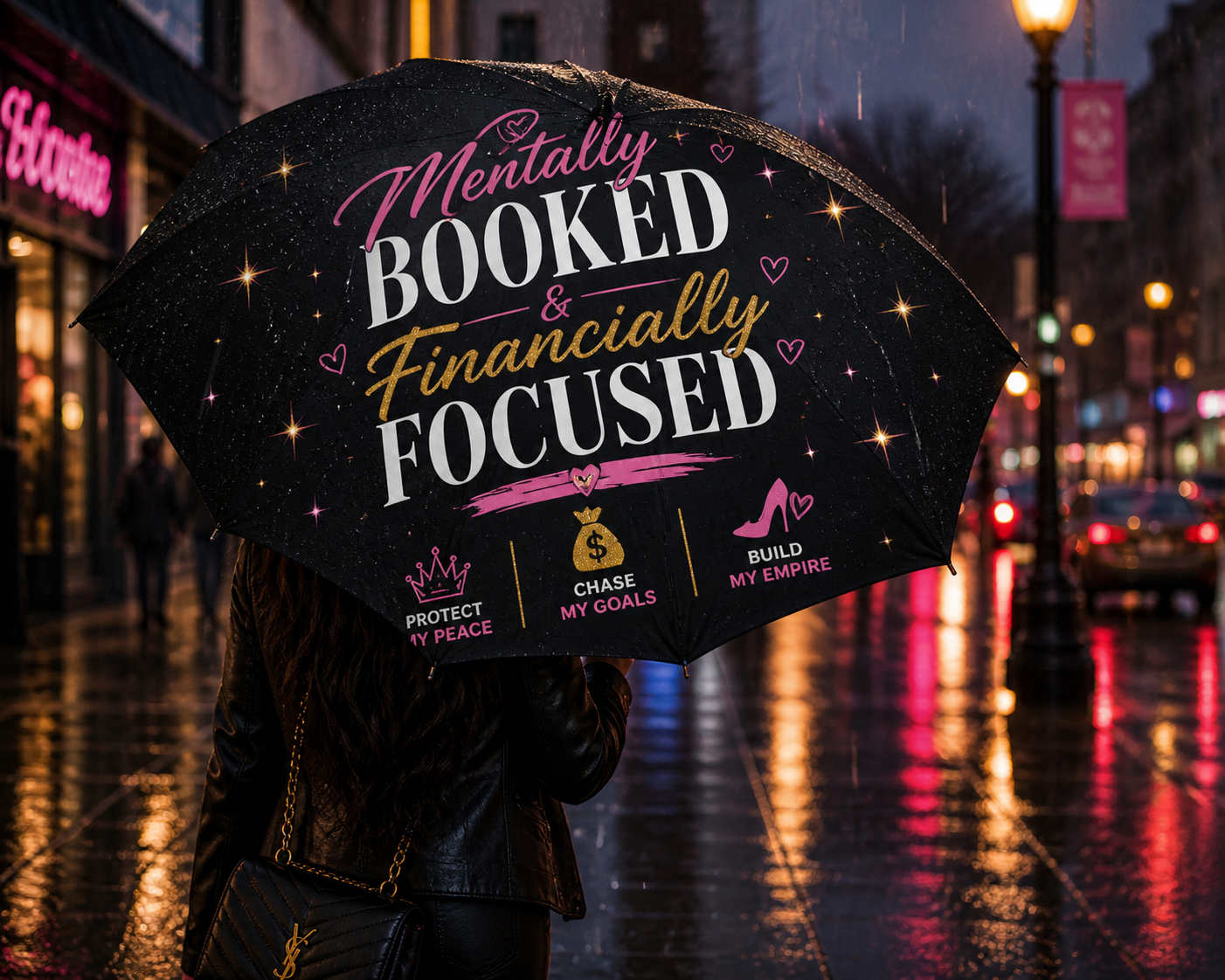 Mentally Booked & Financially Focused Umbrella – Stylish Motivational Rain Umbrella for Women