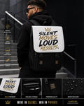 Silent Moves Loud Results Backpack – Motivational Streetwear Laptop Bag for Men