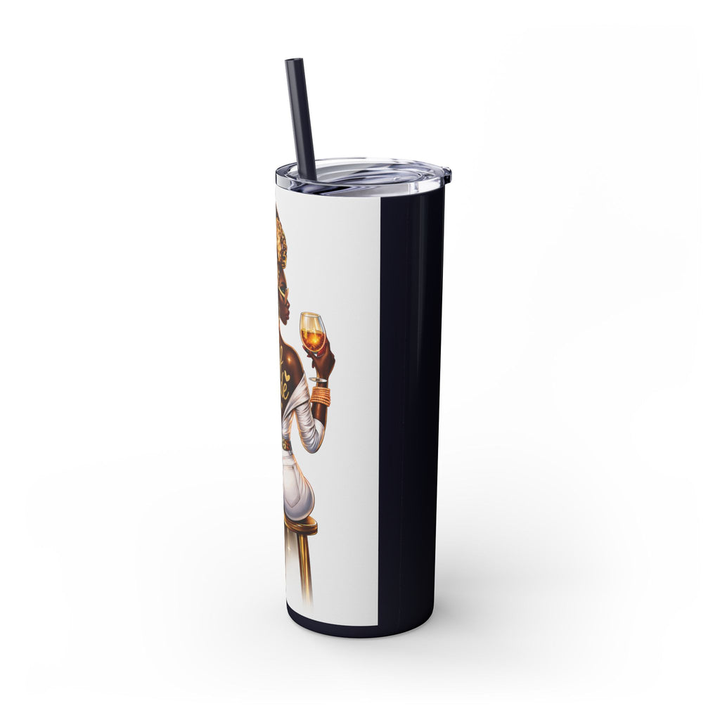 Skinny Tumbler - "Self Made" Afrocentric Woman Wine Glass Design, 20oz Straw Tumbler