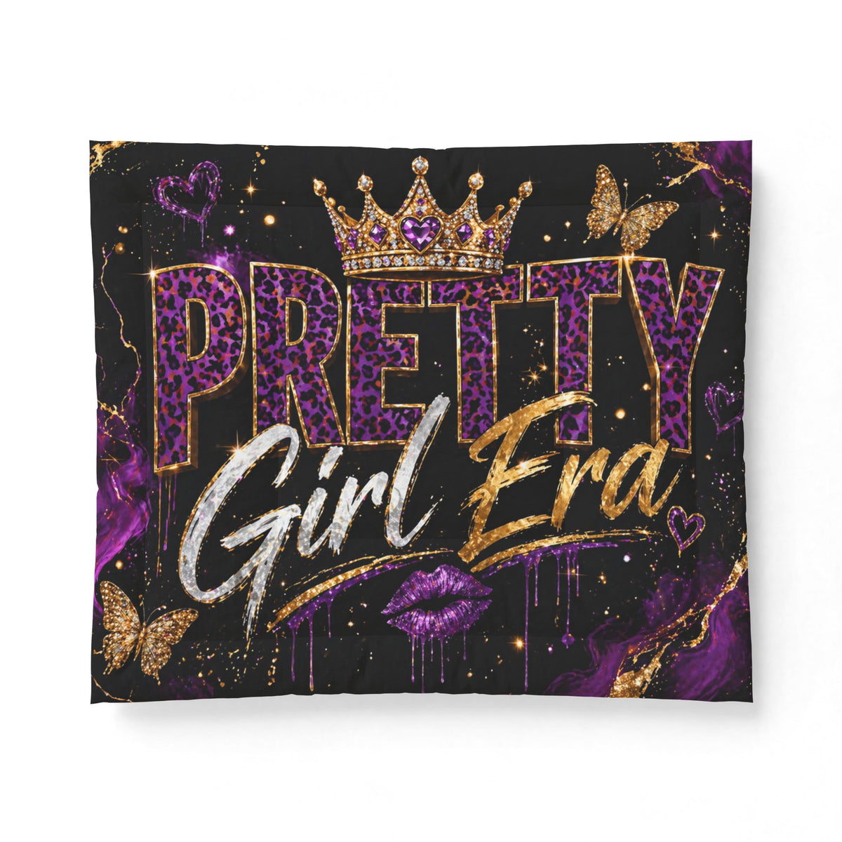 Pretty Girl Era Comforter Set 💜 | Black, Purple & Gold Glam Bedding | Bold Aesthetic Bedroom Decor