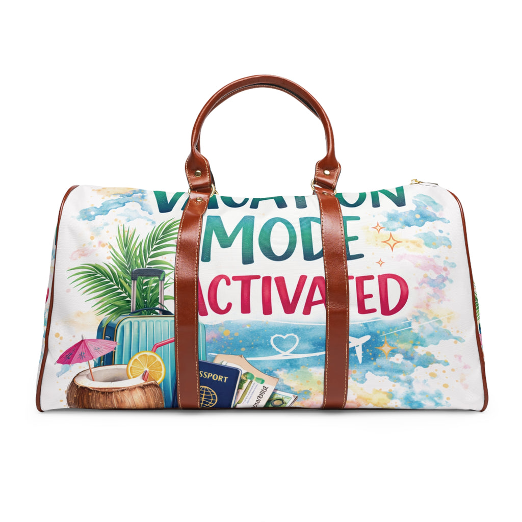 Vacation Mode Activated Waterproof Travel Bag — Beach Weekender Duffle with Tropical Design