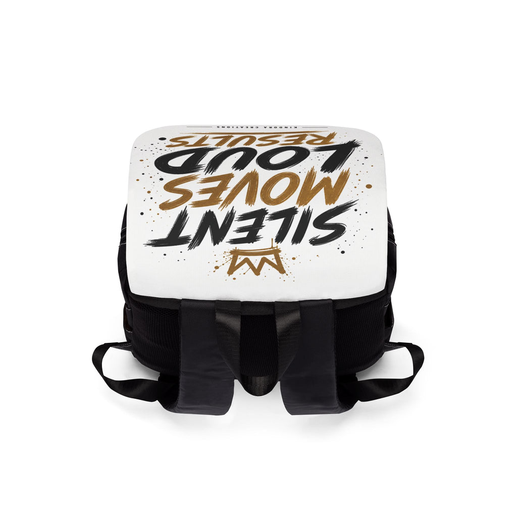 Silent Moves Loud Results Backpack – Motivational Streetwear Laptop Bag for Men