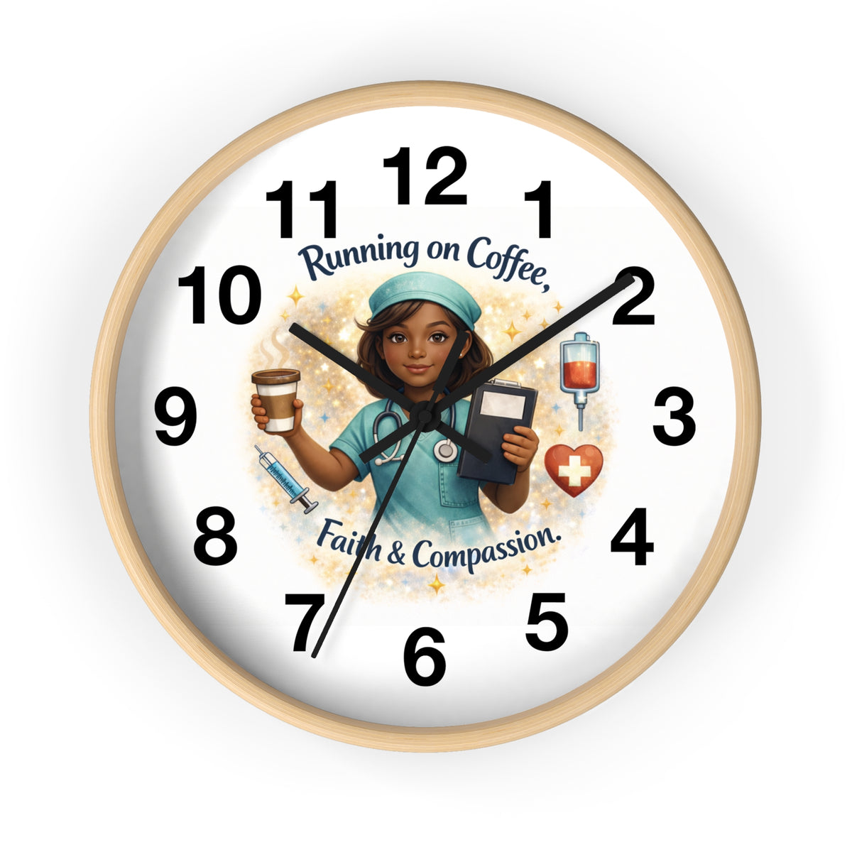 Running on Coffee Nurse Wall Clock | Faith & Compassion, Medical Decor