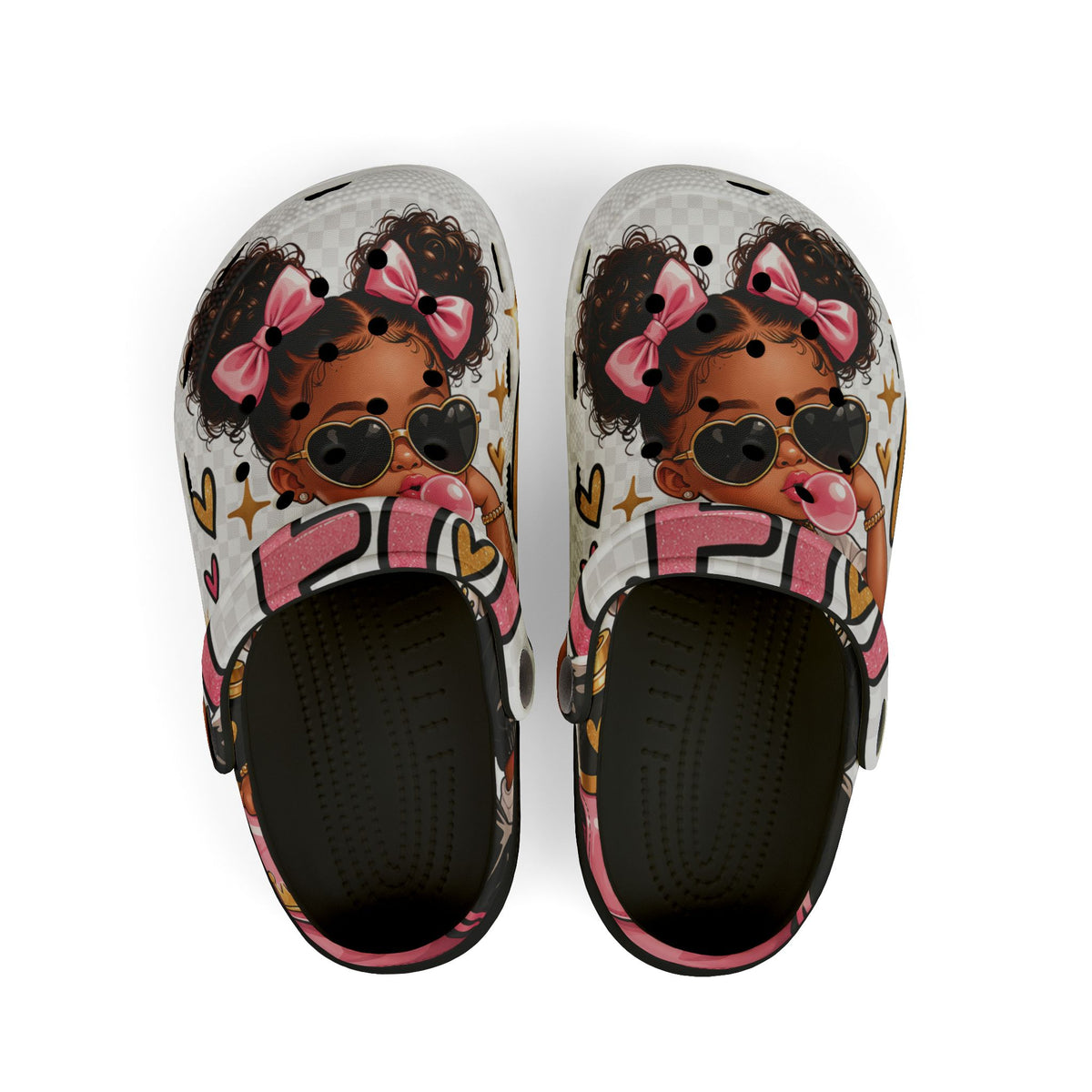 Kids Foam Clogs — Cute Afro Puff Girl Design with Pink Bows