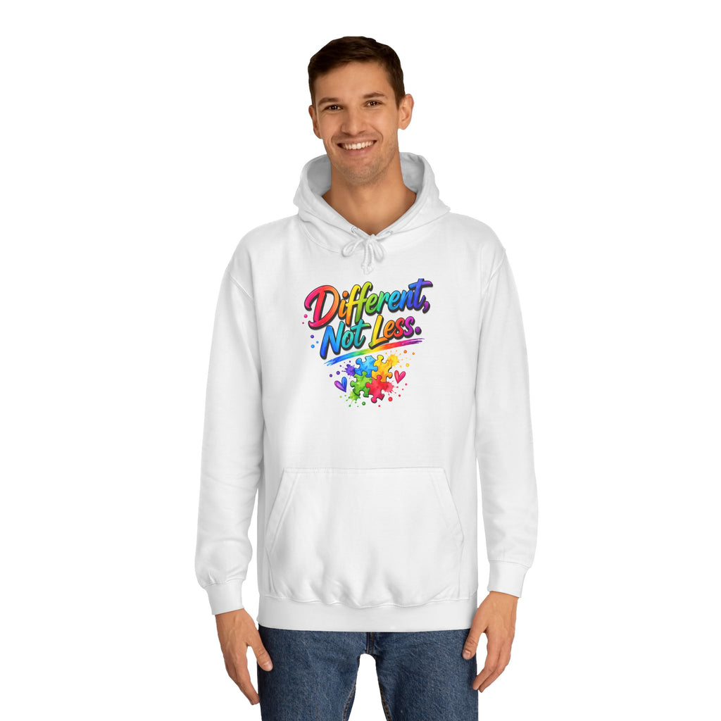 Autism Acceptance Hoodie - "Different, Not Less" Rainbow Infinity Pullover