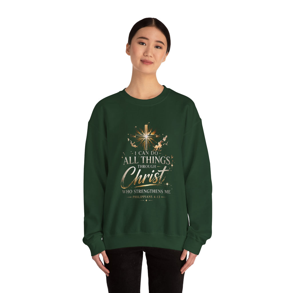 Crewneck Sweatshirt — “I Can Do All Things Through Christ” Faith Verse Pullover