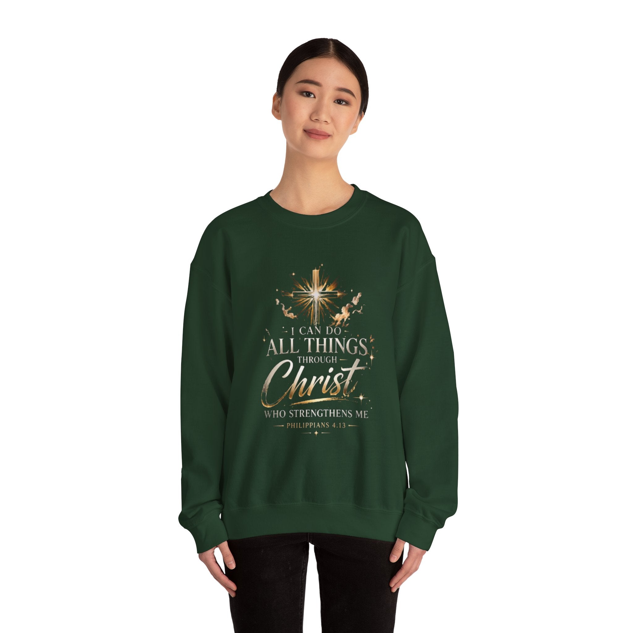 Crewneck Sweatshirt — “I Can Do All Things Through Christ” Faith Verse Pullover