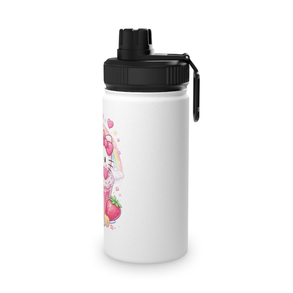 Cute Kitty Strawberry Milkshake Water Bottle — Stainless Steel Sports Lid